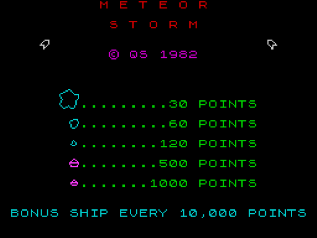 Meteor Storm title screen for ZX Spectrum